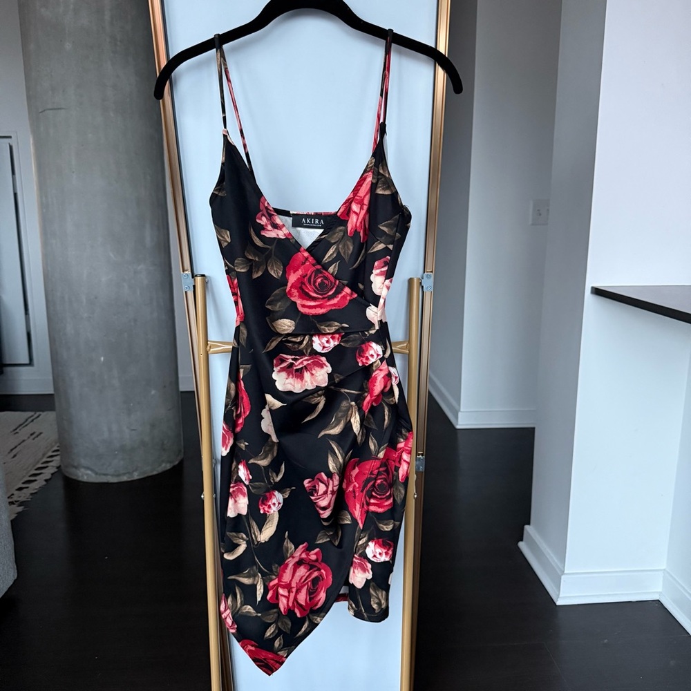 Floral Black and Red Dress